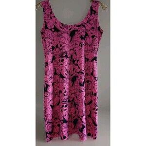 Pink Floral Mini Dress Womens M Sheath Tank Boho Summer Vacation Skater Coastal
